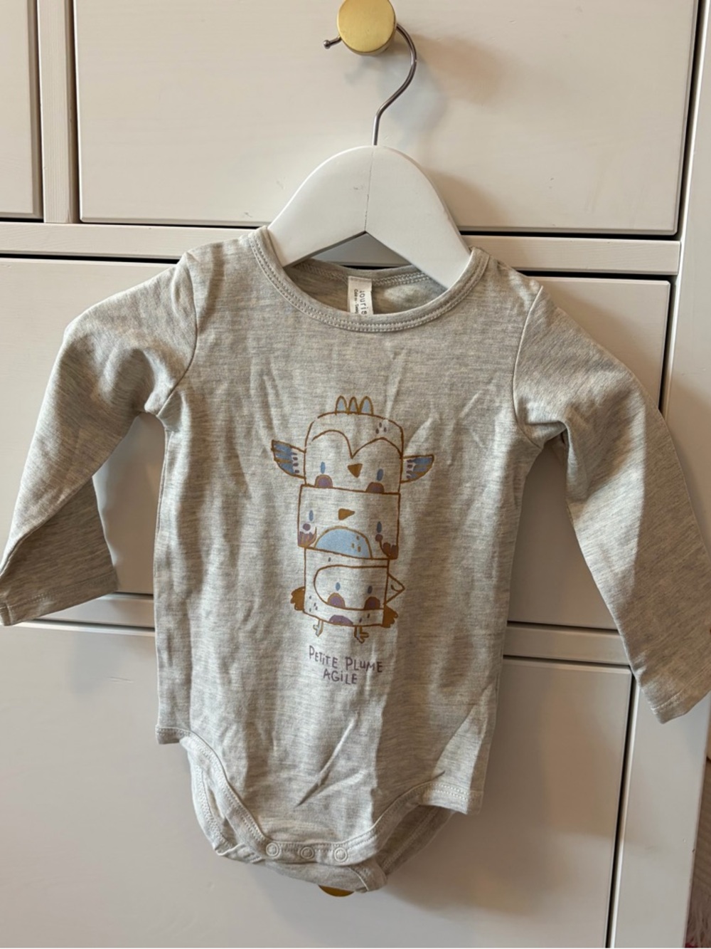 Souris Mini Bird Bodysuit 6 9M NWT Gray Long Sleeve Baby One Piece